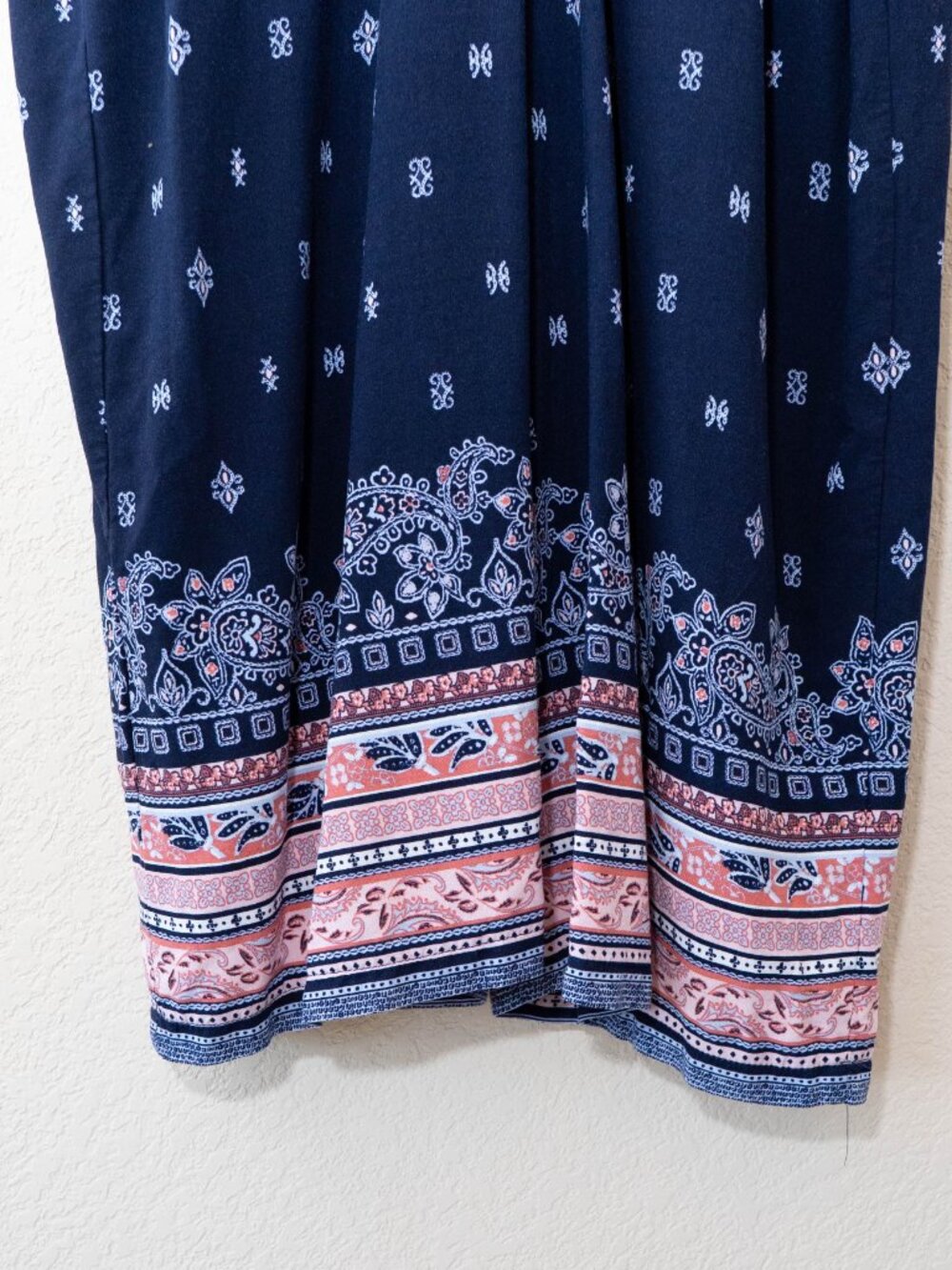 Eyeshadow Wide Leg Jumpsuit XL Blue Boho Print Strappy Back Pockets Flowy Summer - Picture 11 of 12